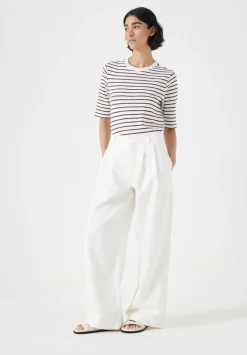 hush Trousers|Lya Cotton Wide Leg Trousers Ecru Whte