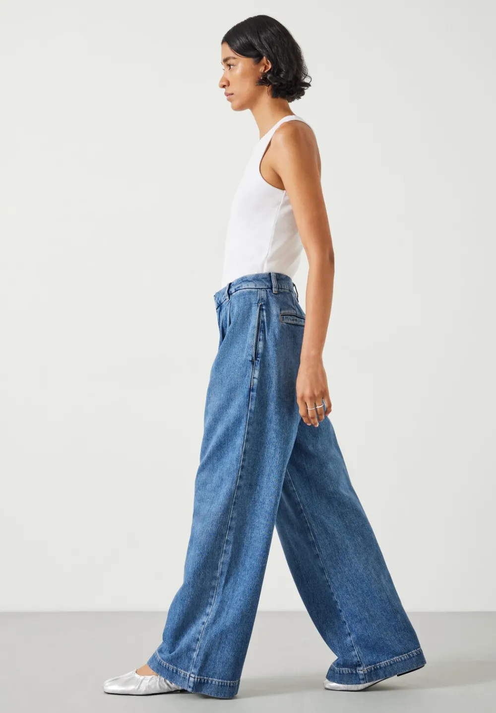hush Jeans|Trousers|Lya Pleated Wide Leg Jeans Mid Authentic Blue