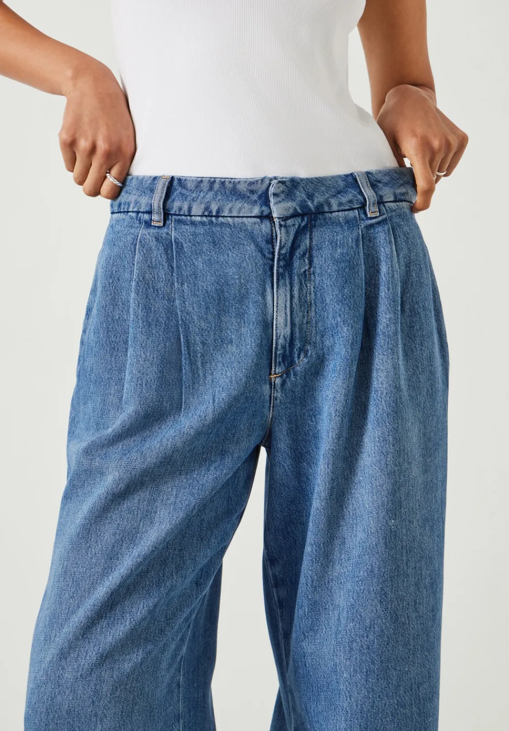 hush Jeans|Trousers|Lya Pleated Wide Leg Jeans Mid Authentic Blue