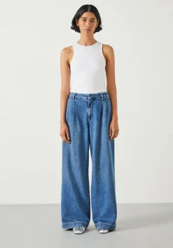 hush Jeans|Lya Pleated Wide Leg Jeans Mid Authentic Blue