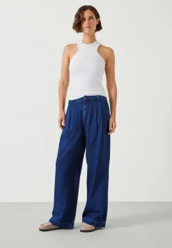 hush Jeans|Trousers|Lya Pleated Wide Leg Jeans Indigo Rinse Wash