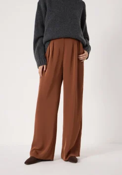 hush Trousers|Lya Satin Twill Wide Leg Trousers Toffee Brown