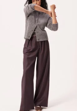 hush Trousers|Lya Wool Blend Wide Leg Check Trousers Burgundy Purple