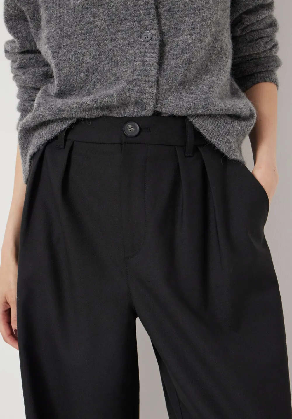 hush Trousers|Lya Wool Blend Wide Leg Trousers Black
