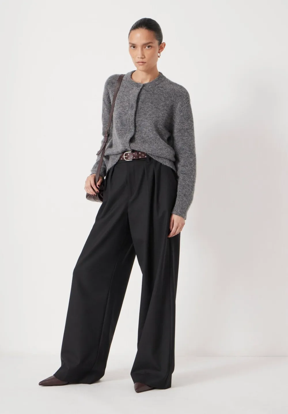 hush Trousers|Lya Wool Blend Wide Leg Trousers Black