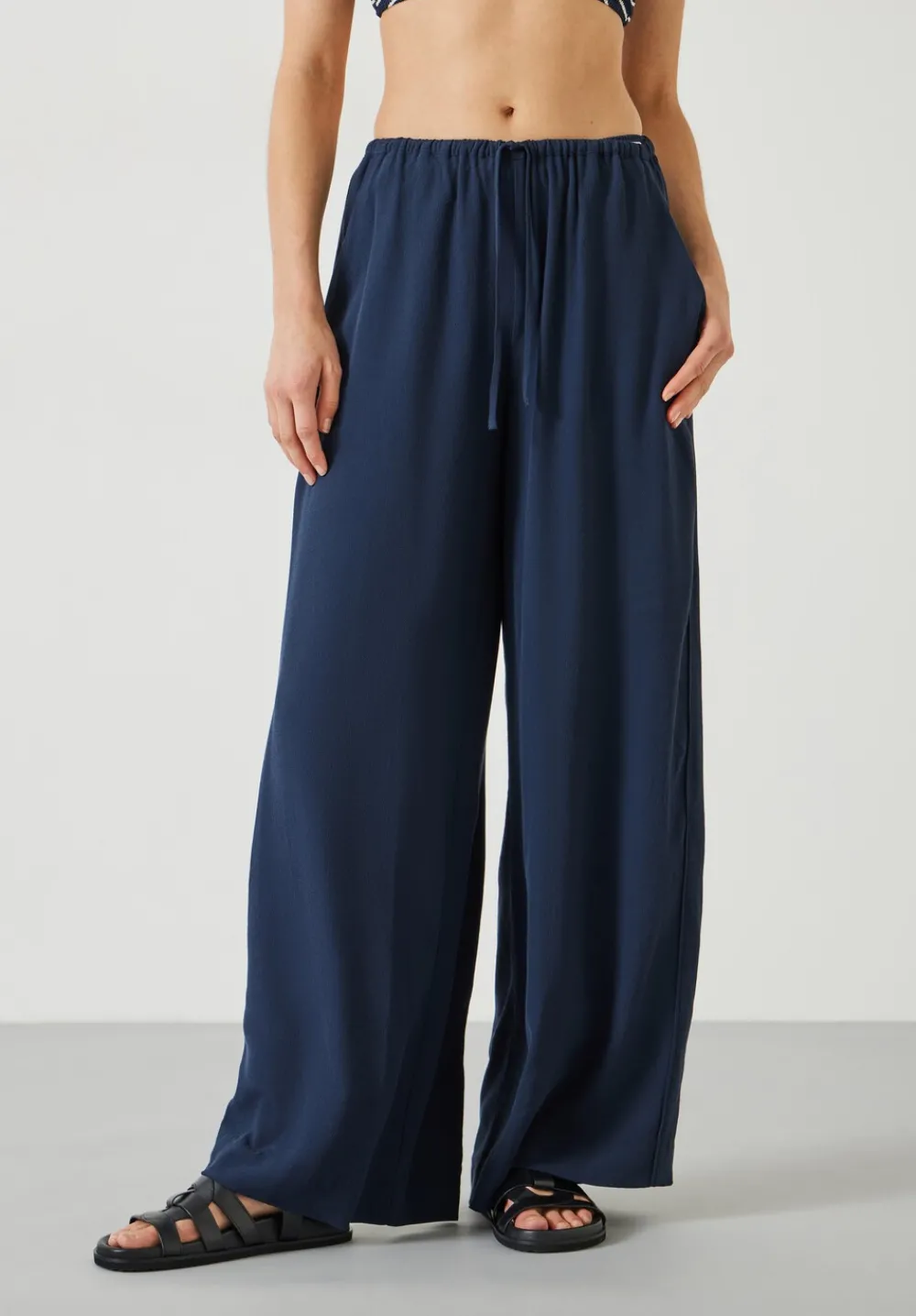 hush Trousers|Lyra Oversized Tie Waist Trousers Deep Navy