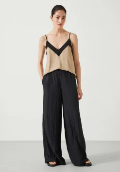 hush Trousers|Mabel Fluid Wide Leg Crinkle Trousers Black