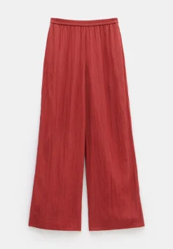 hush Trousers|Mabel Fluid Wide Leg Crinkle Trousers Rust
