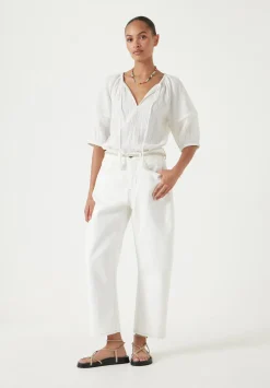 hush Shirts & Blouses|Mae Crinkle Balloon Sleeve Blouse Ecru White