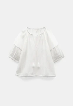 hush Shirts & Blouses|Mae Crinkle Balloon Sleeve Blouse Ecru White