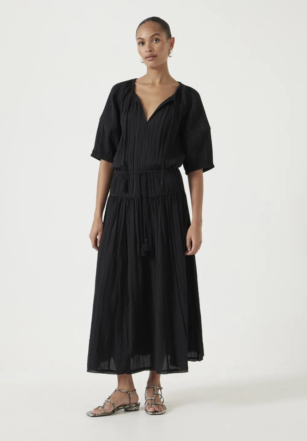 hush Shirts & Blouses|Mae Crinkle Balloon Sleeve Blouse Black