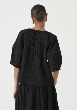 hush Shirts & Blouses|Mae Crinkle Balloon Sleeve Blouse Black