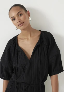 hush Shirts & Blouses|Mae Crinkle Balloon Sleeve Blouse Black