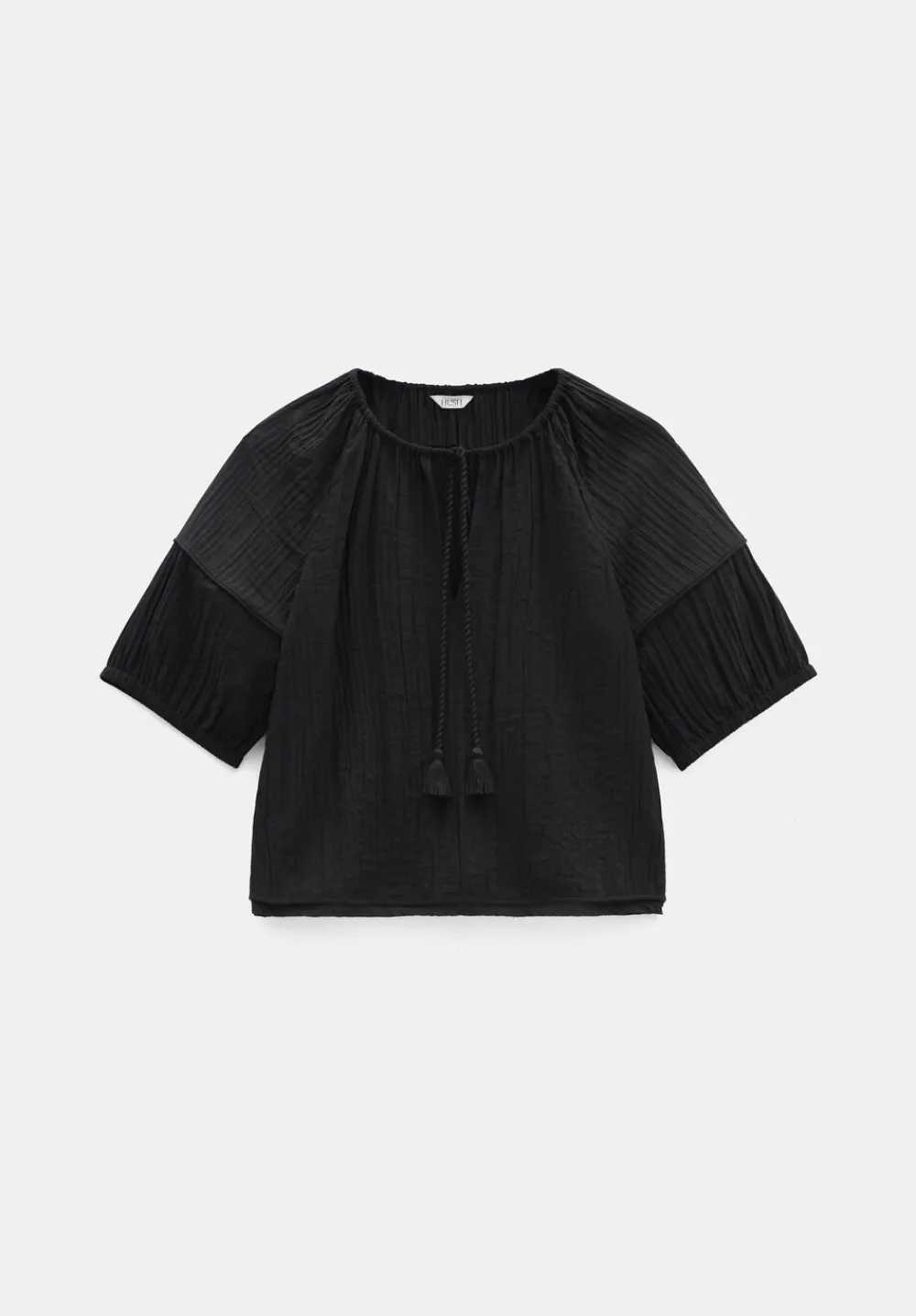 hush Shirts & Blouses|Mae Crinkle Balloon Sleeve Blouse Black