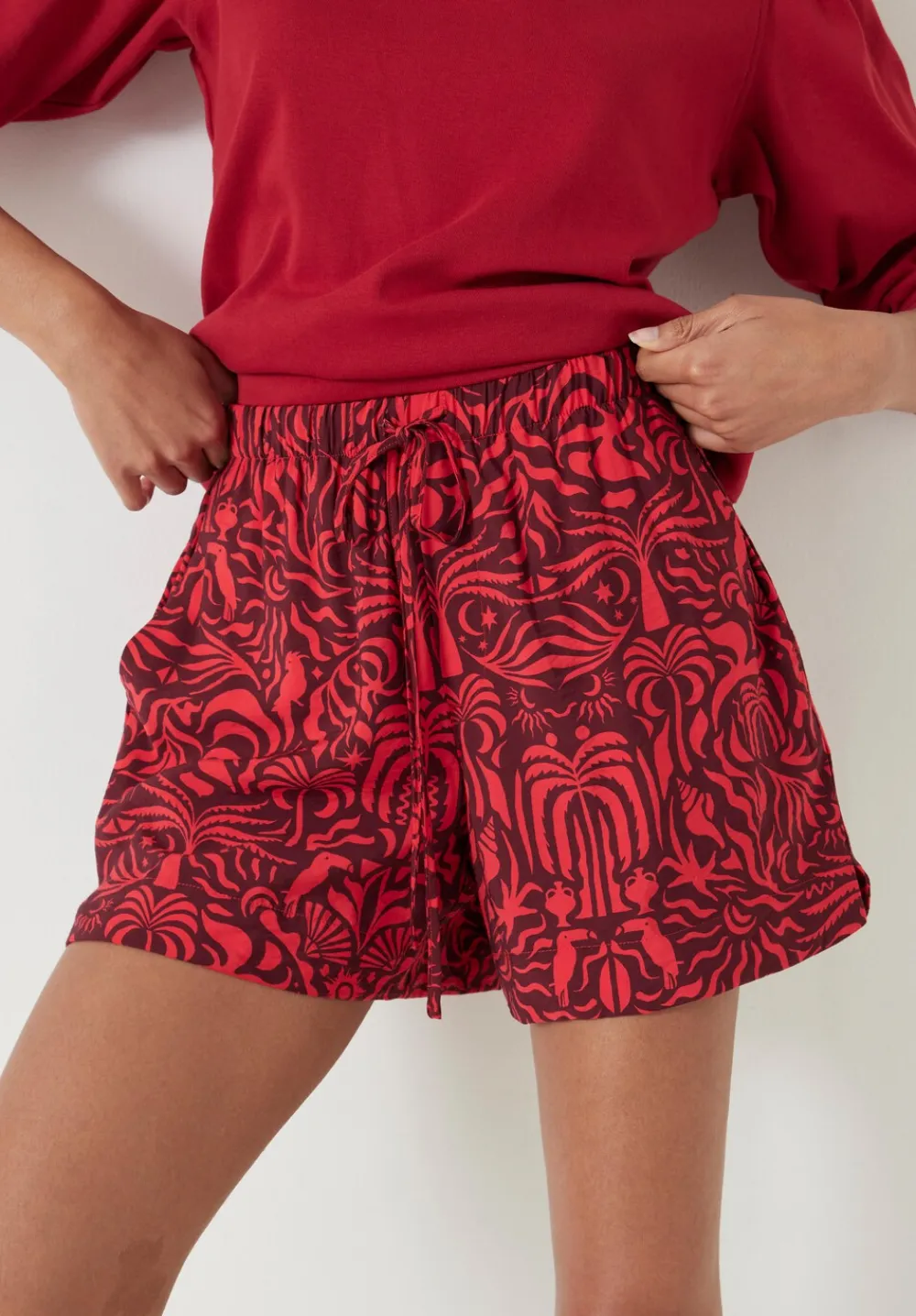 hush Shorts|Margot Air Flow Pull On Shorts Port & Red Lotus
