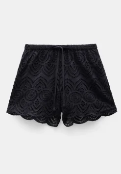 hush Shorts|Margot Cotton Broderie Pull On Shorts Black
