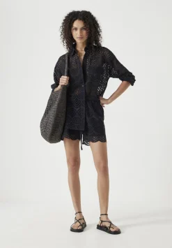 hush Shorts|Margot Cotton Broderie Pull On Shorts Black