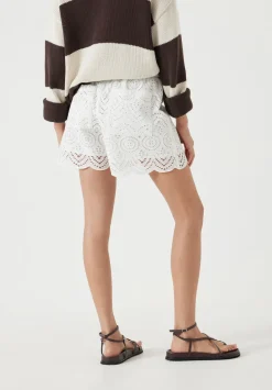 hush Shorts|Margot Cotton Broderie Pull On Shorts White