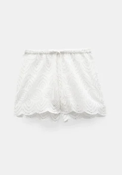 hush Shorts|Margot Cotton Broderie Pull On Shorts White