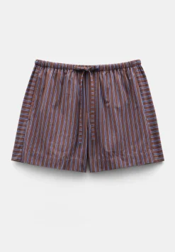 hush Shorts|Margot Cotton Stripe Pull On Shorts Chocolate
