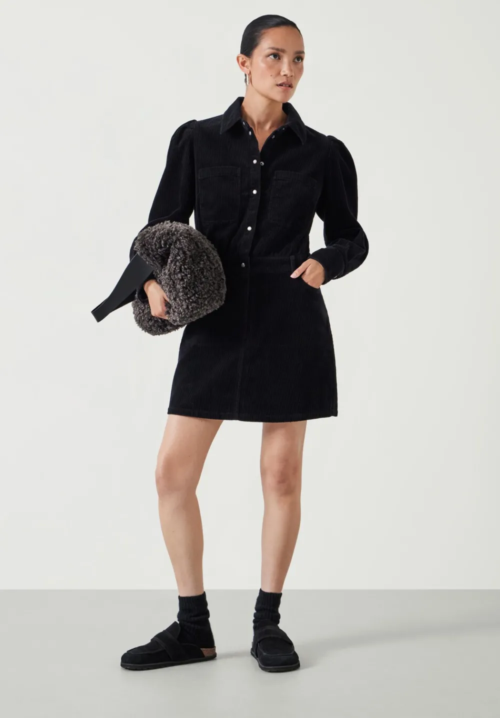 hush Dresses|Mariella Cord Mini Dress Black