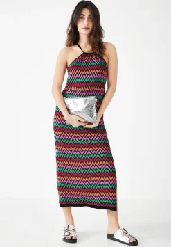 hush Dresses|Martina Halterneck Knitted Dress Black Multi