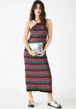 hush Dresses|Martina Halterneck Knitted Dress Black Multi