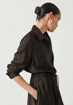 hush Dresses|Martina Midi Shirt Dress Chocolate brown