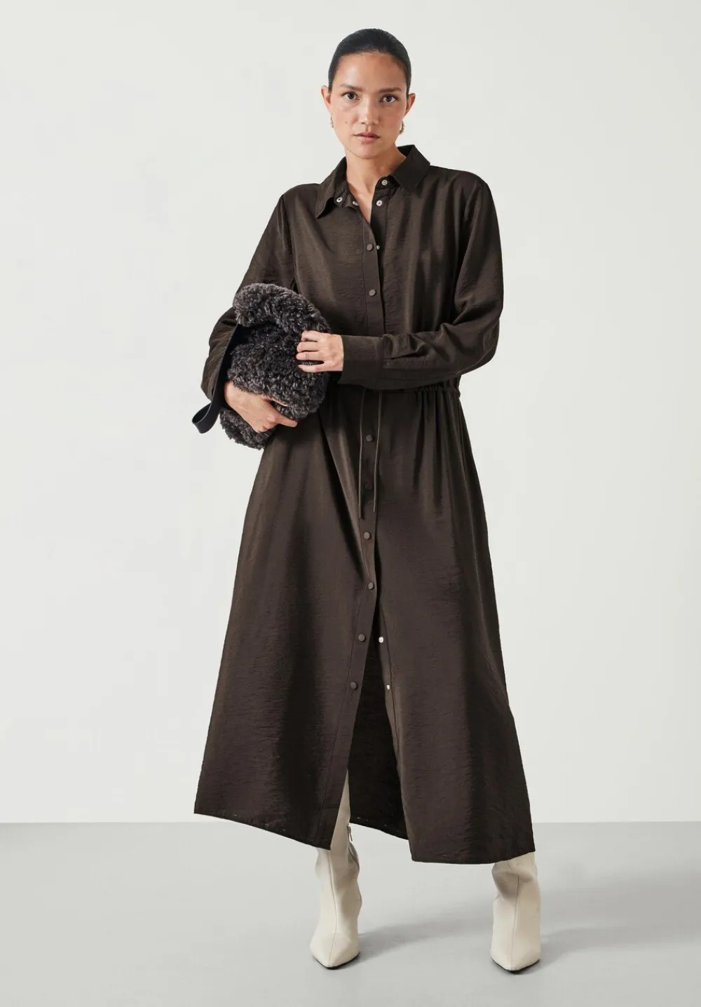 hush Dresses|Martina Midi Shirt Dress Chocolate brown