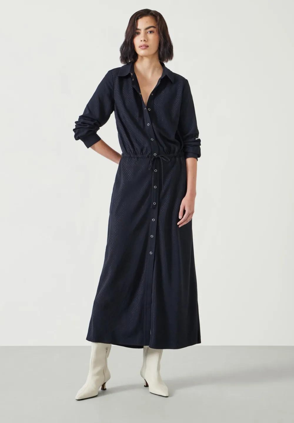 hush Dresses|Martina Pinstripe Midi Dress Washed Black