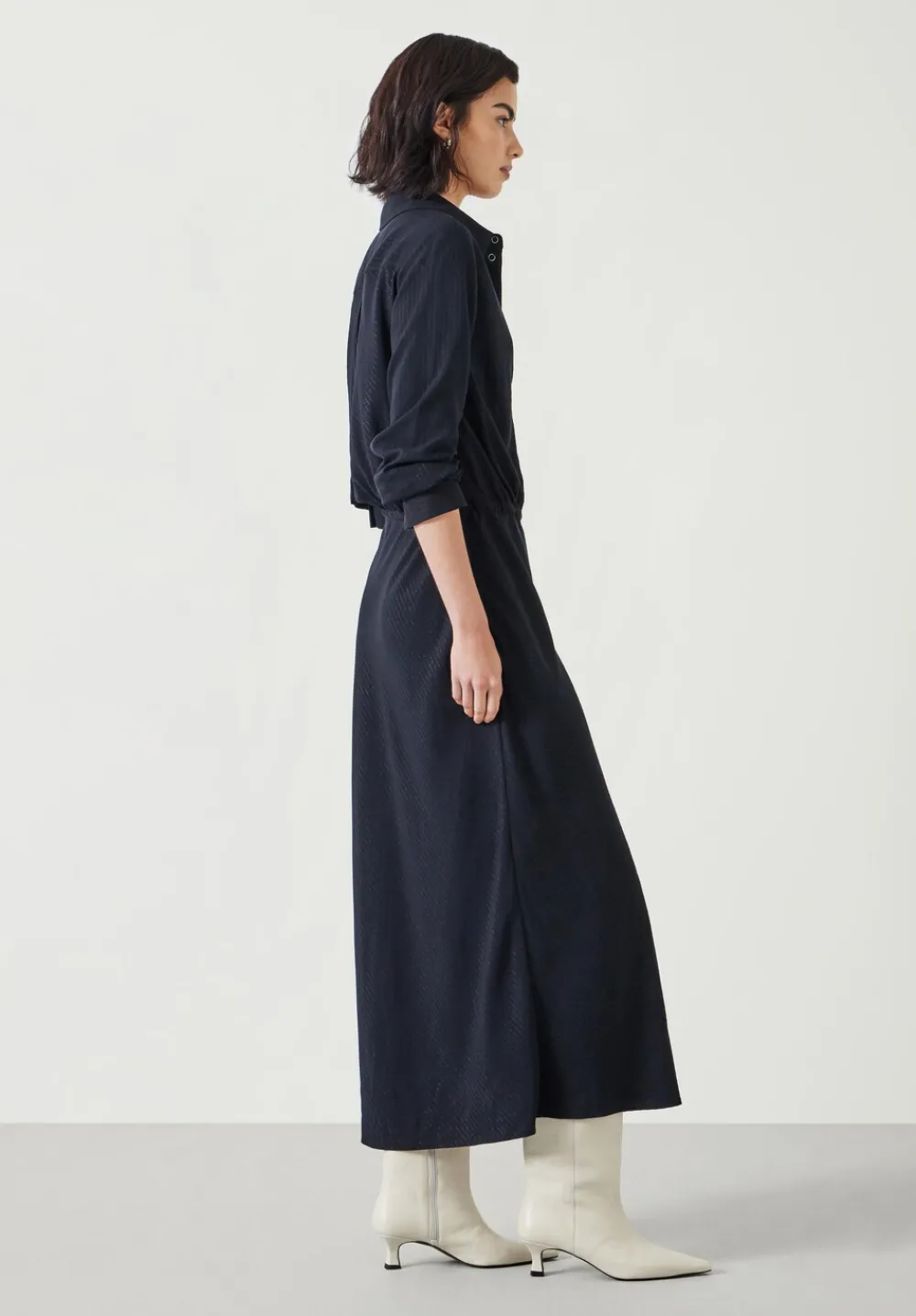 hush Dresses|Martina Pinstripe Midi Dress Washed Black