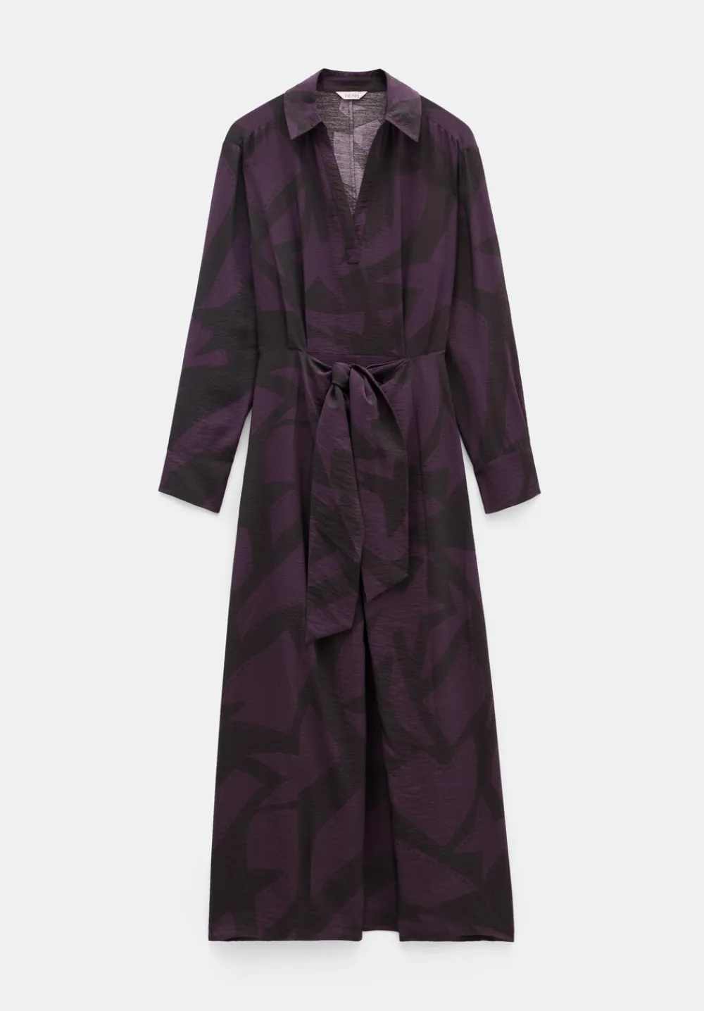 hush Dresses|Maya Air Flow Front Tie Maxi Dress Purple/Brown Abstract Shapes