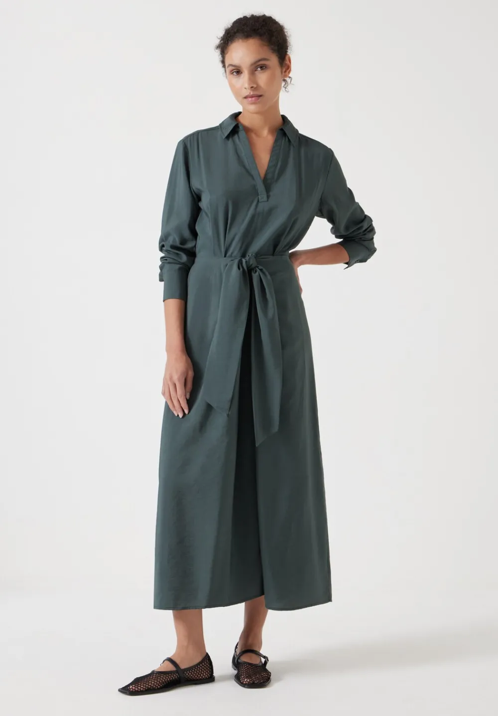 hush Dresses|Maya Air Flow Front Tie Maxi Dress Smoked Green