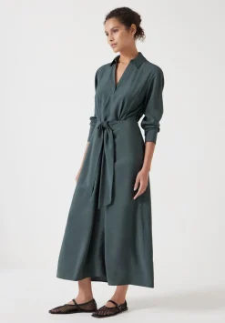 hush Dresses|Maya Air Flow Front Tie Maxi Dress Smoked Green
