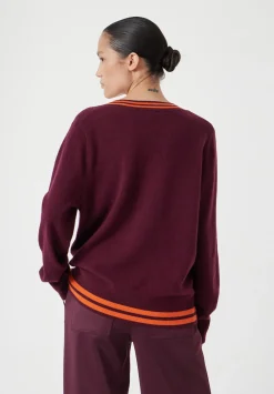 hush Jumpers & Cardigans|Merino Wool V Neck Jumper Burgundy Purple Mix