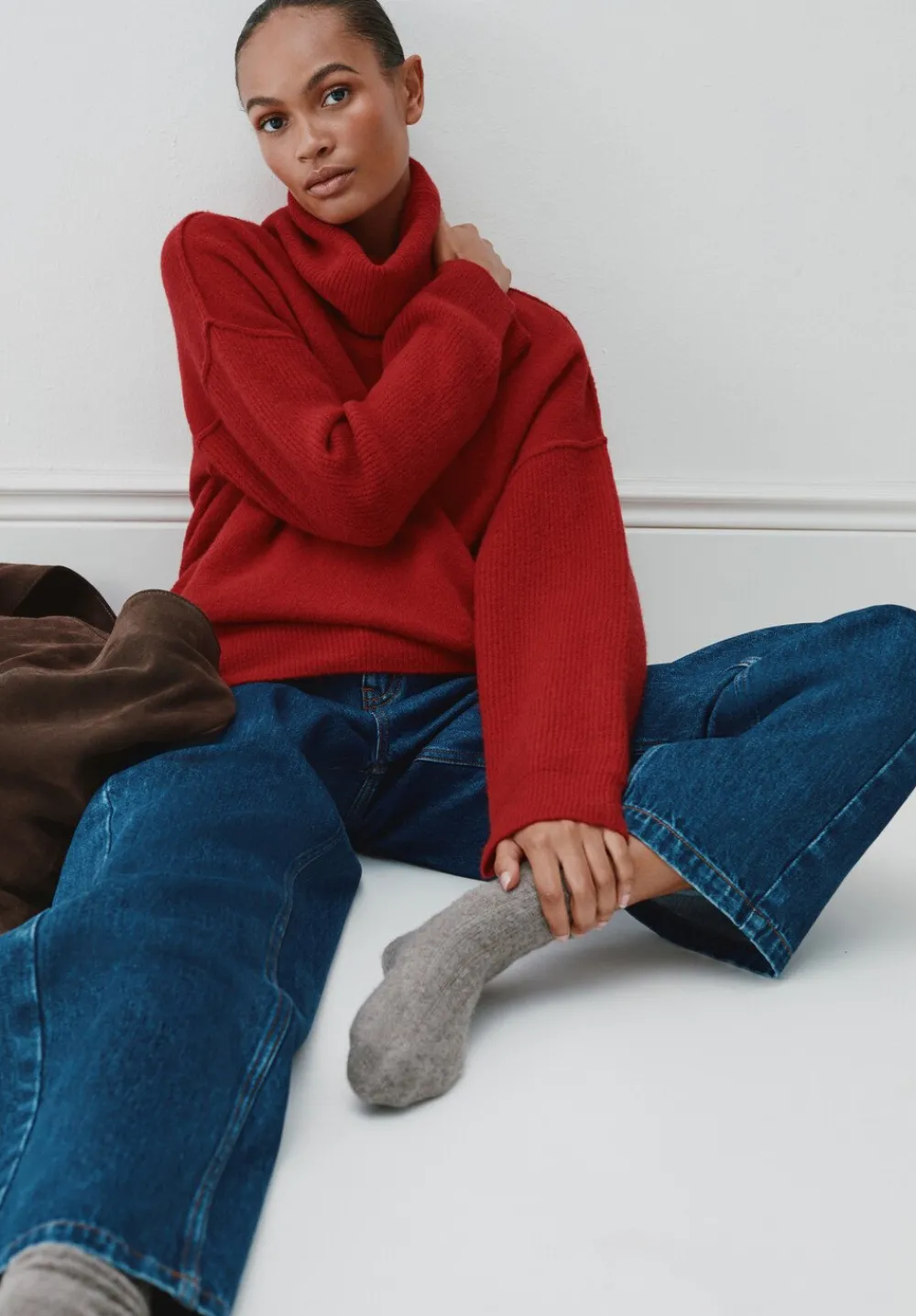 hush Jumpers & Cardigans|Meryl Wool Blend Roll Neck Jumper Fiery Red