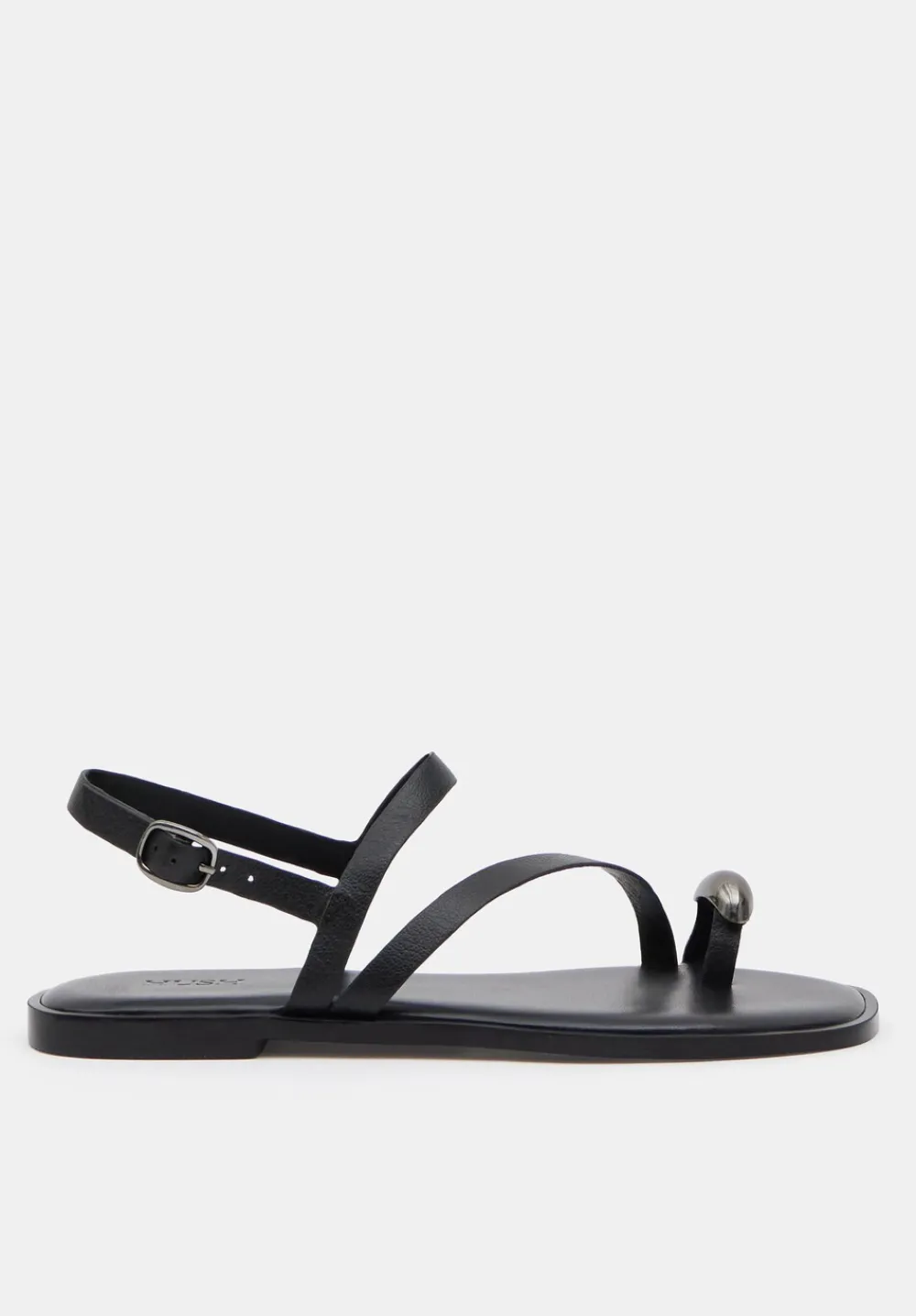 hush Sandals|Flats|Metal Detail Flat Leather Sandals Black