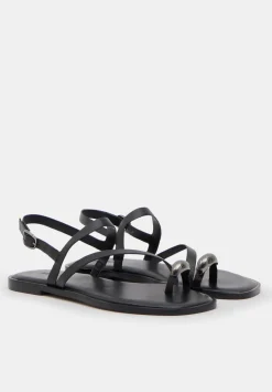 hush Sandals|Flats|Metal Detail Flat Leather Sandals Black