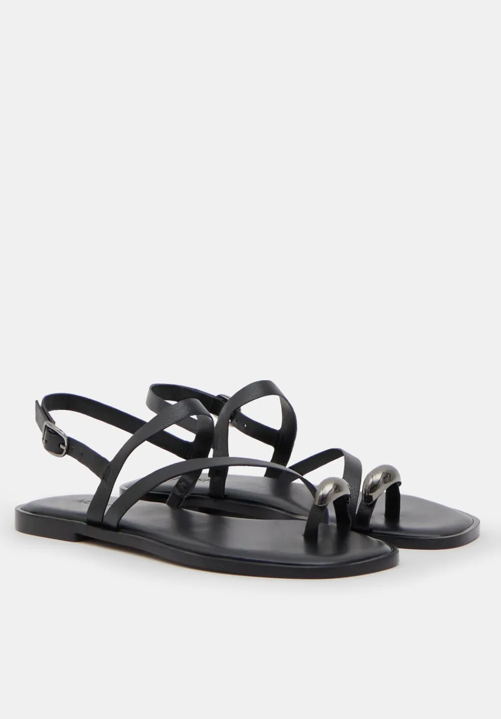 hush Sandals|Flats|Metal Detail Flat Leather Sandals Black