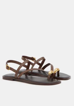 hush Sandals|Flats|Metal Detail Flat Leather Sandals Tan Brown