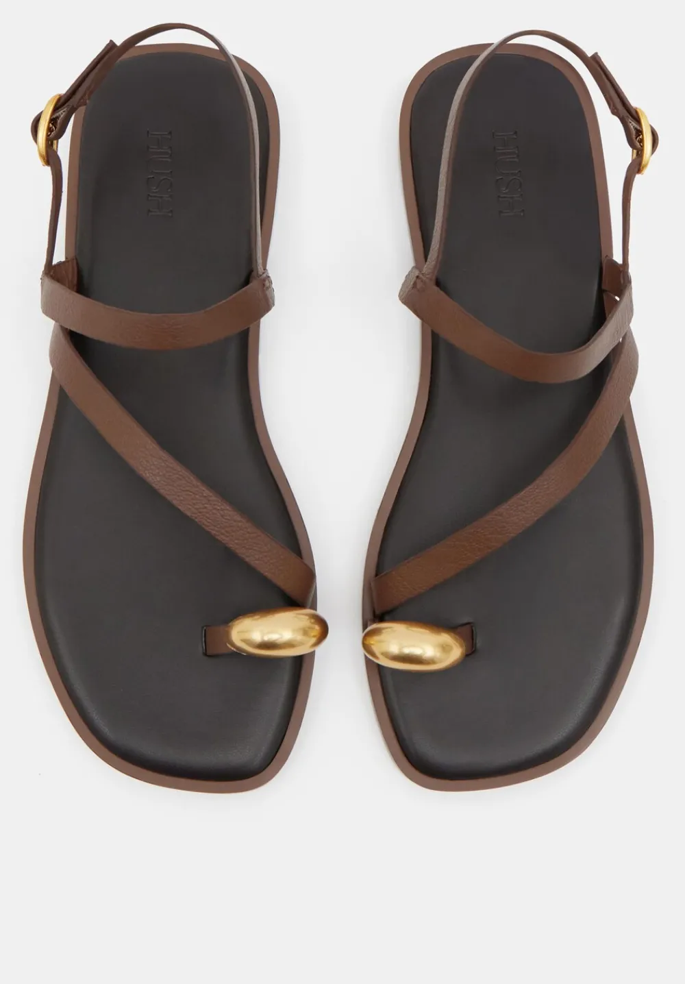 hush Sandals|Flats|Metal Detail Flat Leather Sandals Tan Brown