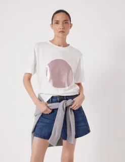 hush Tops & T-Shirts|Metallic Graphic Cotton T-Shirt White