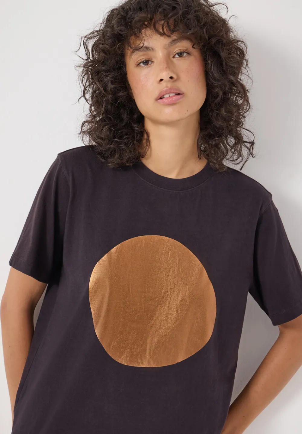 hush Tops & T-Shirts|Metallic Graphic Cotton T-Shirt Plum Purple
