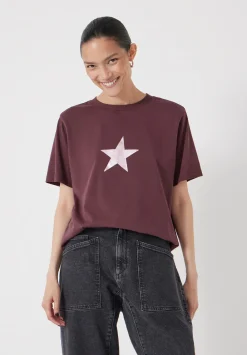 hush Tops & T-Shirts|Metallic Star Graphic T-Shirt Burgundy Purple