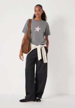 hush Tops & T-Shirts|Metallic Star Graphic T-Shirt Grey Marl