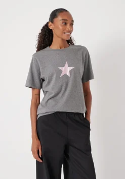 hush Tops & T-Shirts|Metallic Star Graphic T-Shirt Grey Marl