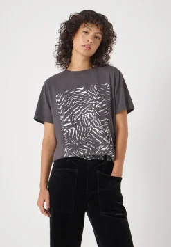 hush Tops & T-Shirts|Metallic Tiger Graphic T-Shirt Charcoal Grey