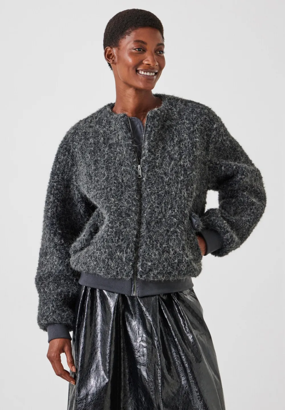 hush Jackets & Coats|Miffy Faux Fur Jacket Charcoal Grey