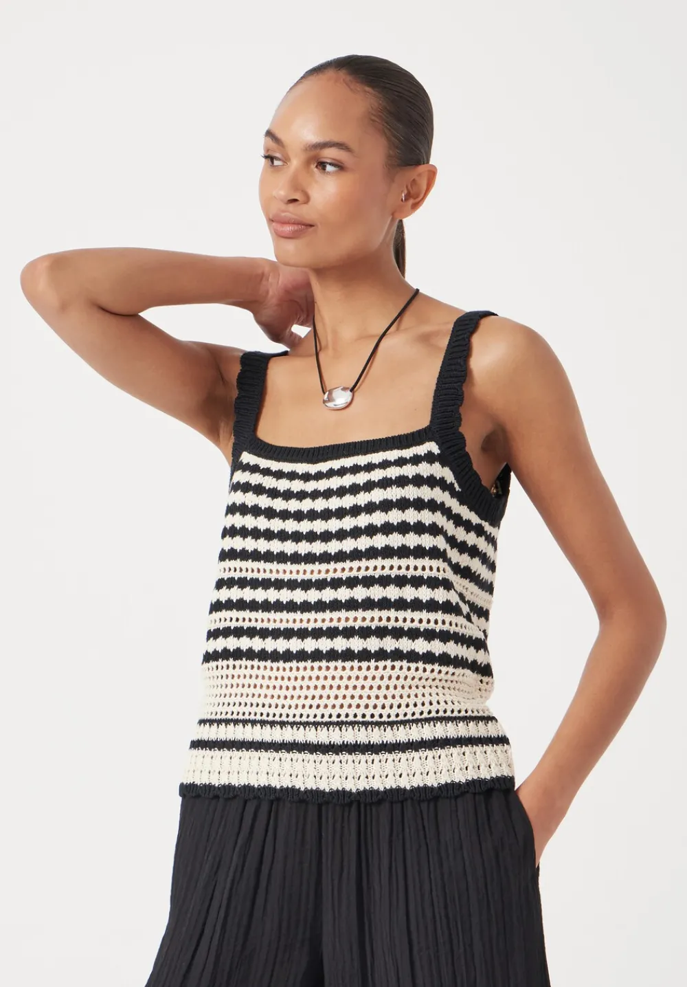 hush Tops & T-Shirts|Jumpers & Cardigans|Mono Stitch Cotton Knitted Top Soft White/Black