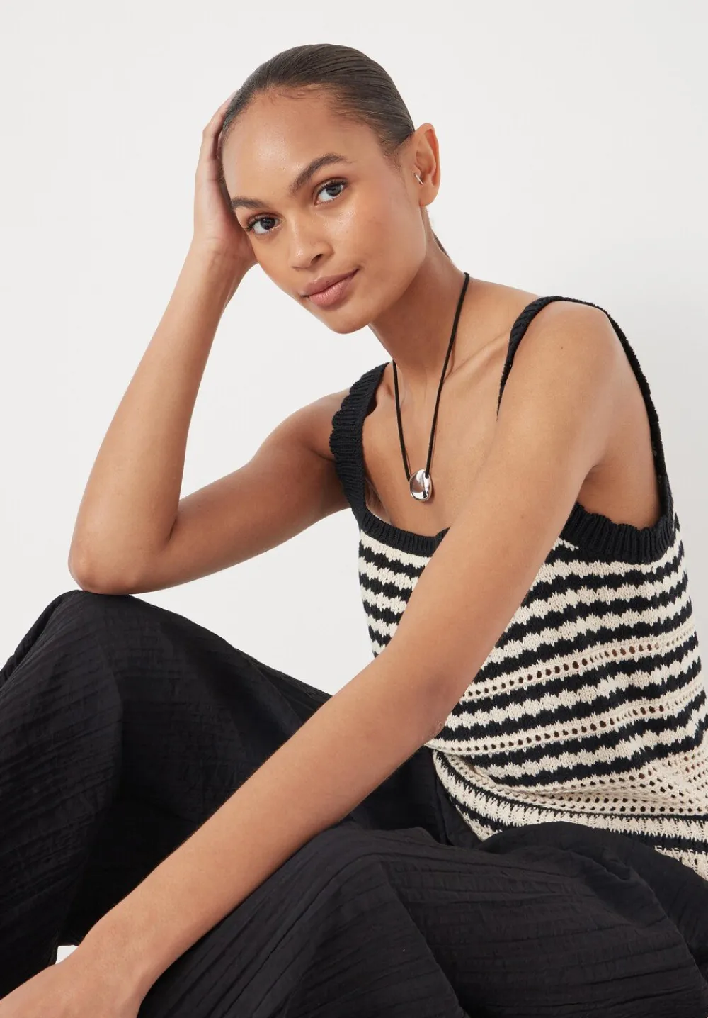 hush Tops & T-Shirts|Jumpers & Cardigans|Mono Stitch Cotton Knitted Top Soft White/Black